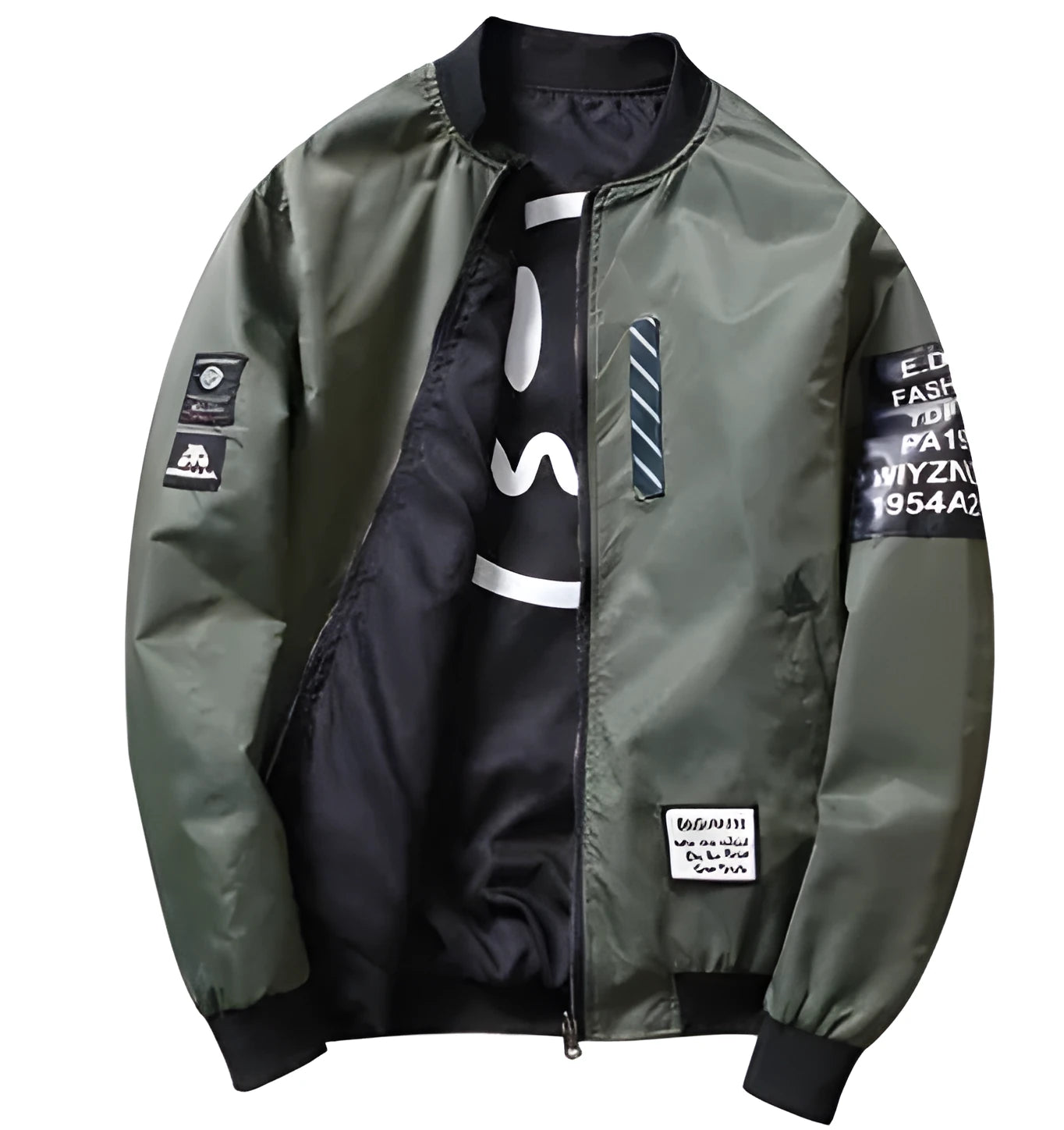 Men's reversible flight jacket in stripe pattern showing black, blue and green colour options