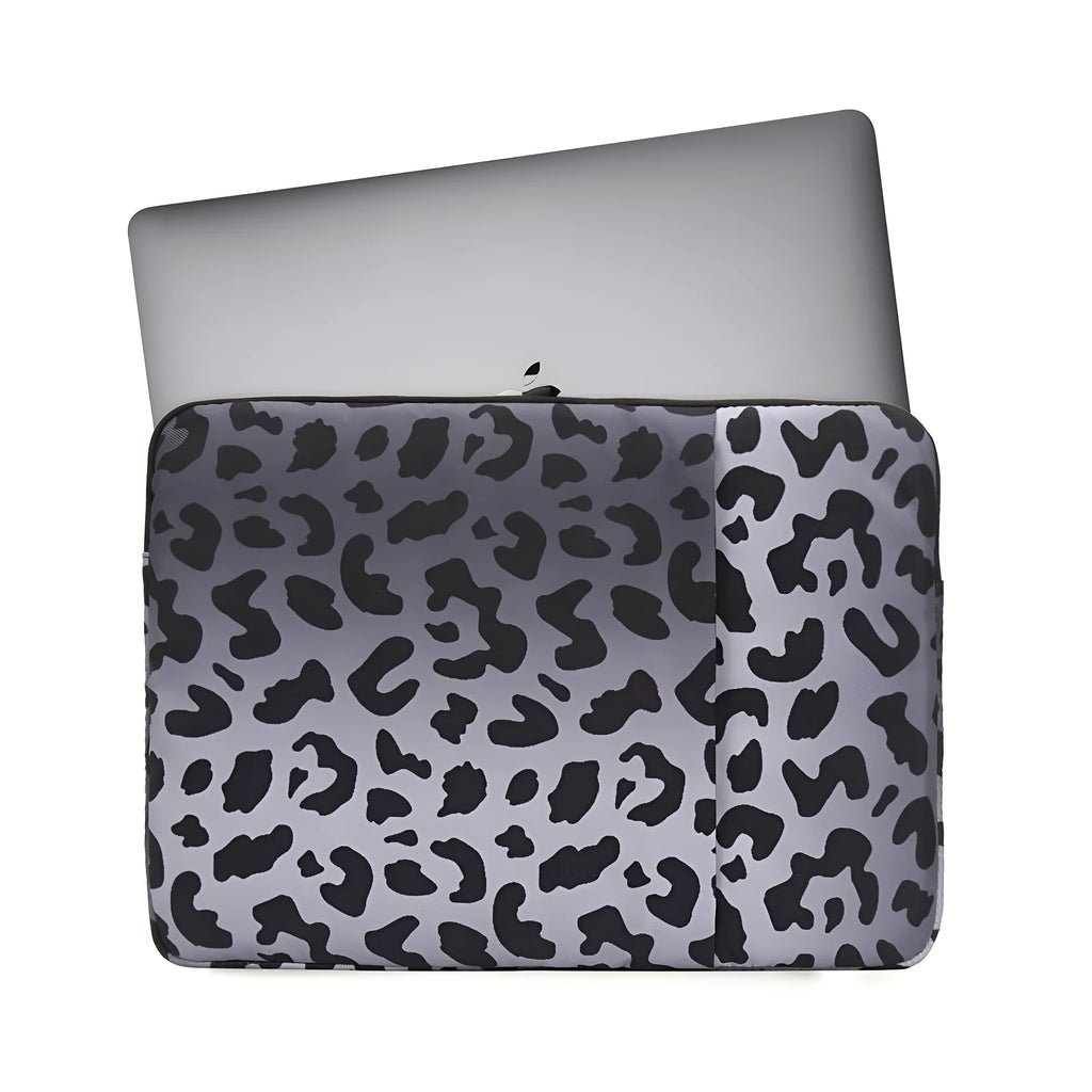 Leopard print laptop sleeve with anti-shock flannel lining for 13-inch to 16-inch laptops