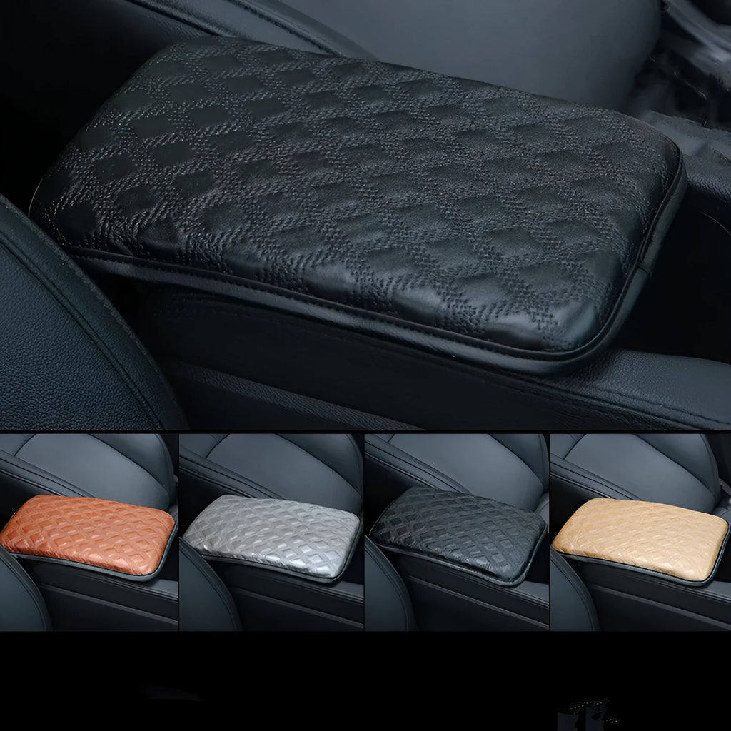 Universal car armrest box cushion in black leather and sponge for interior central armrest