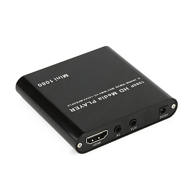 Blue and black 1080P Full HD media player with compact metal housing