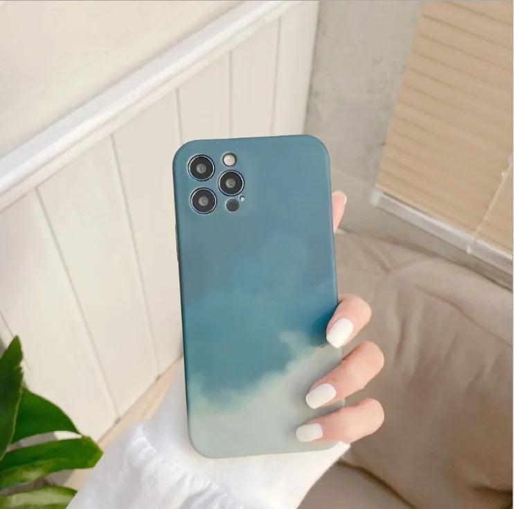 Soft silicone iPhone case with gradient abstract geometry pattern in blue, green, pink or purple colour options