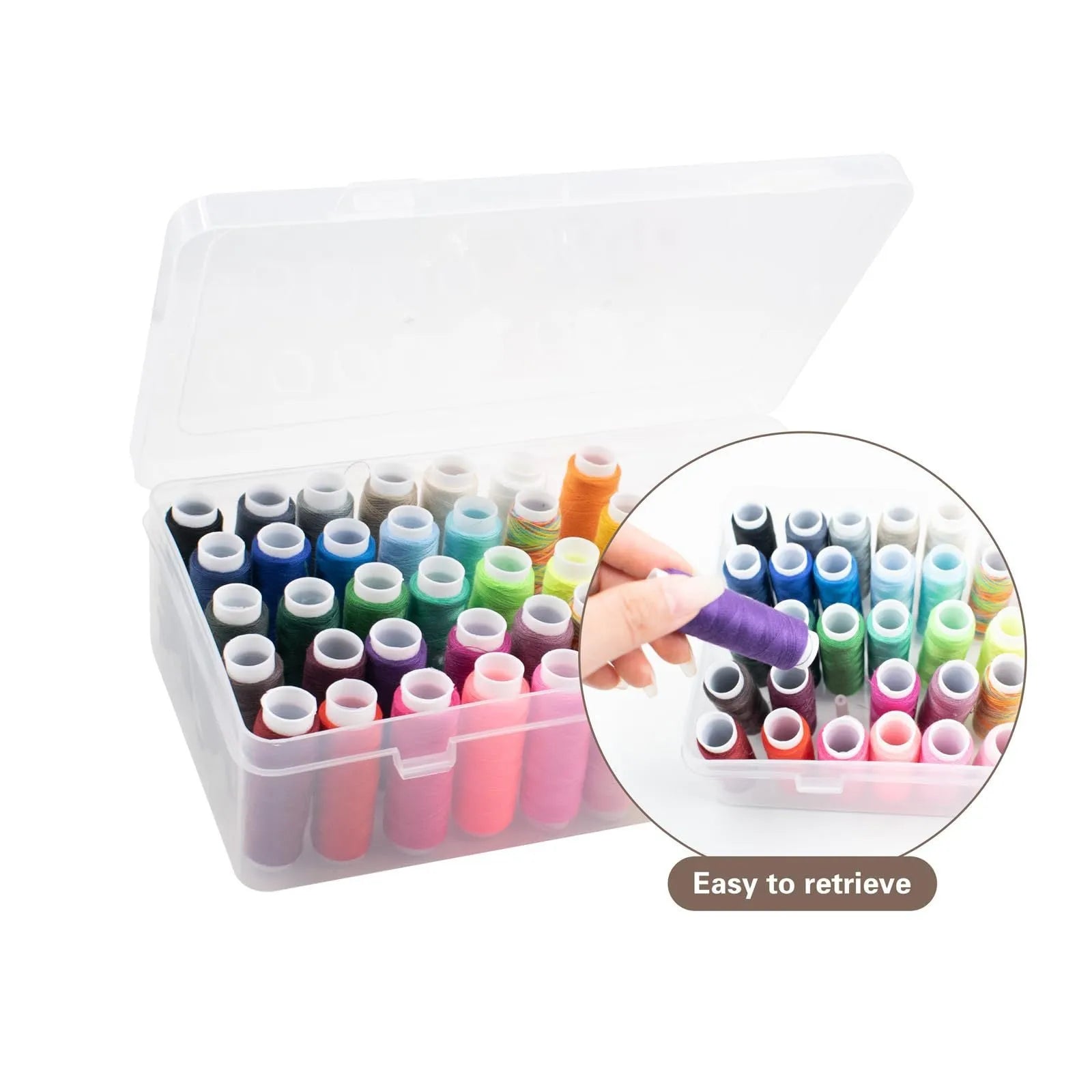 Transparent plastic embroidery storage box with 42 compartments for thread and bead organisation