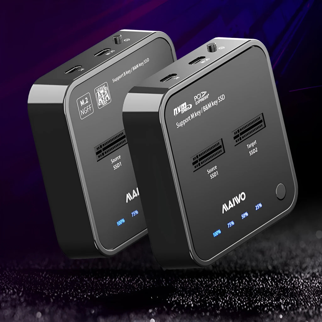 MAIWO K3016 M.2 SSD docking station with data cables and power adapter for drive cloning