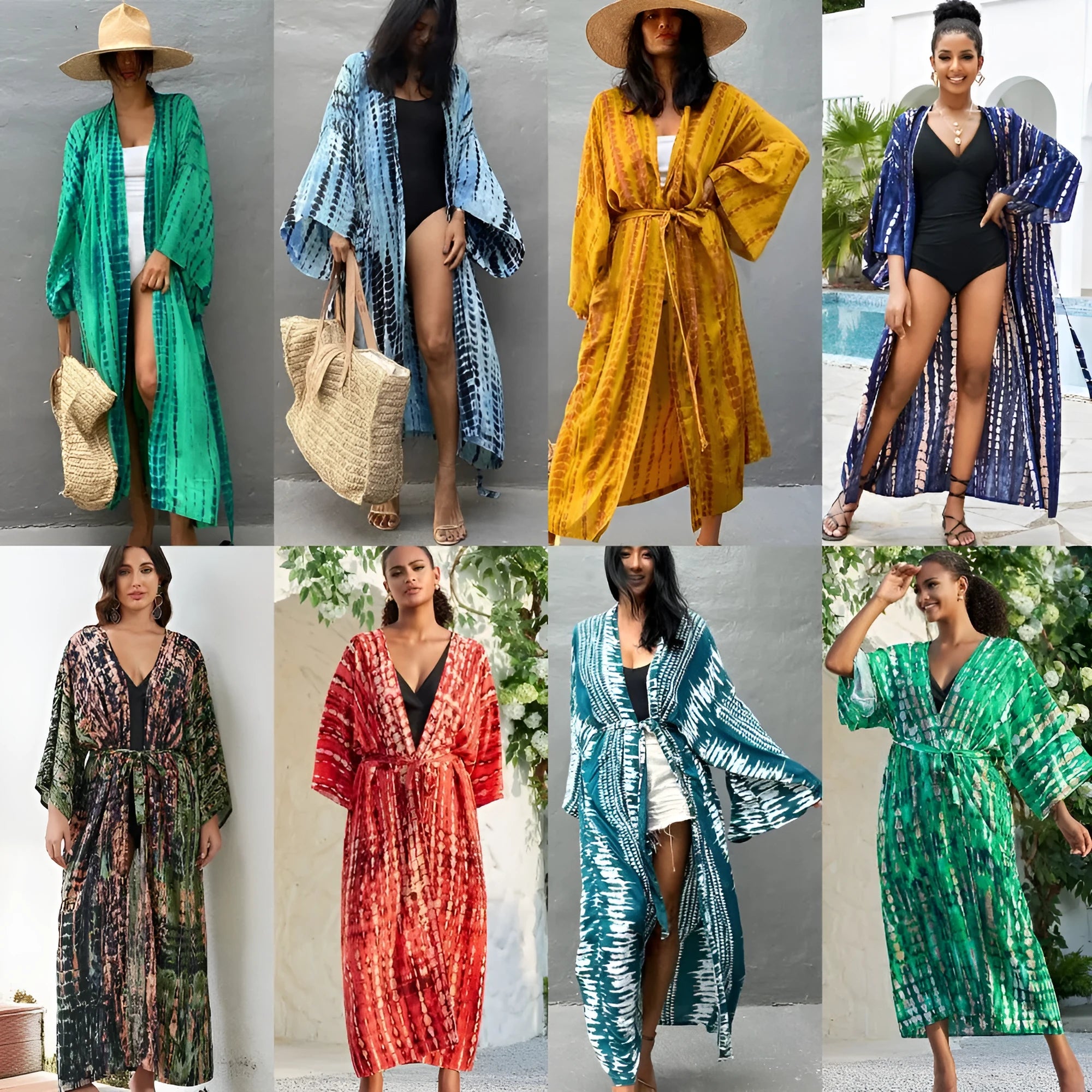 Printed cotton beach cover-up blouse in one size loose fit for sun protection.