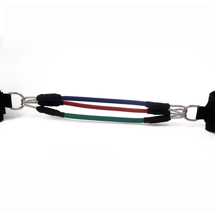 Black taekwondo training pull rope set with elastic resistance bands for leg conditioning