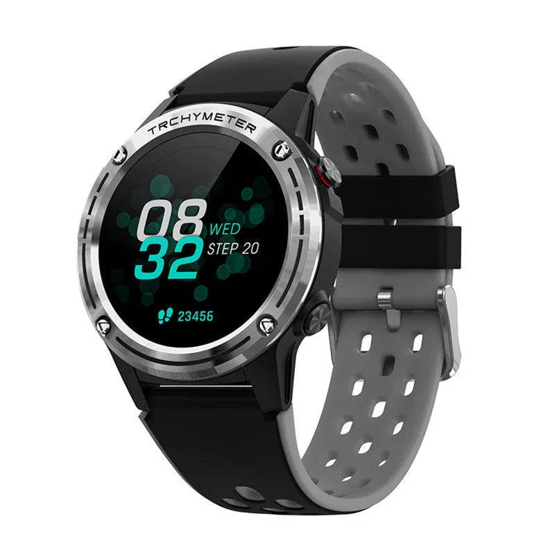 Blue smart watch with 1.3-inch screen and silicone strap for sports tracking.