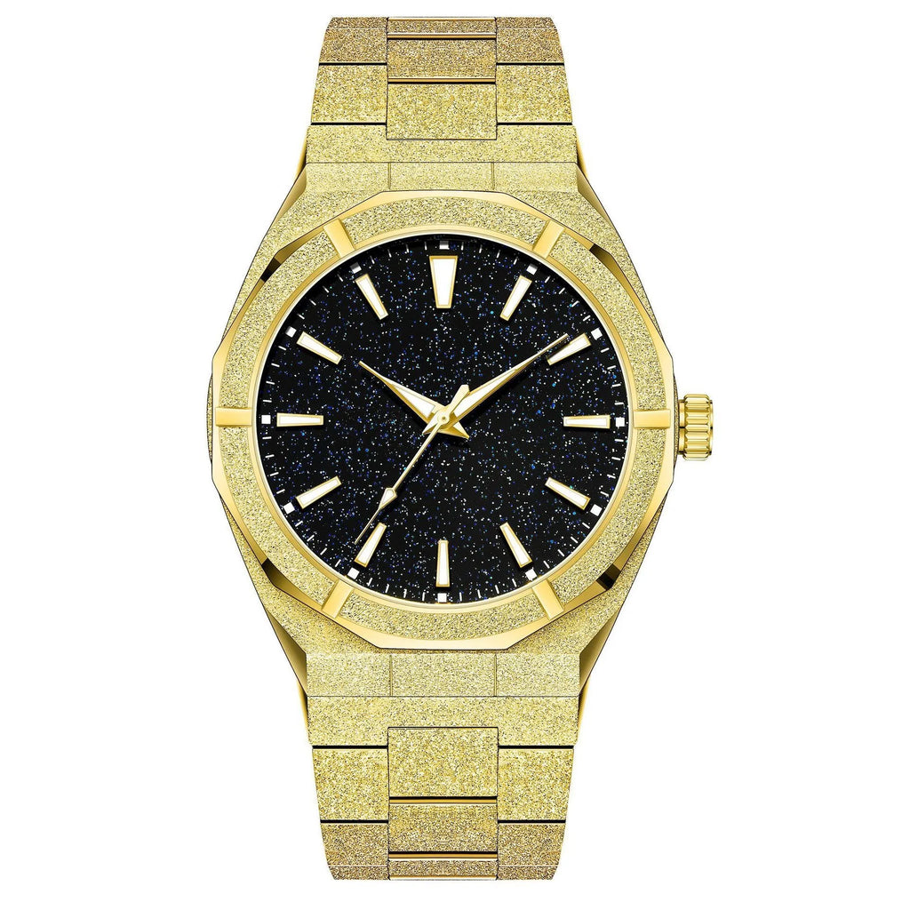 Men's stainless steel business watch with luminous markers in silver, gold, or black