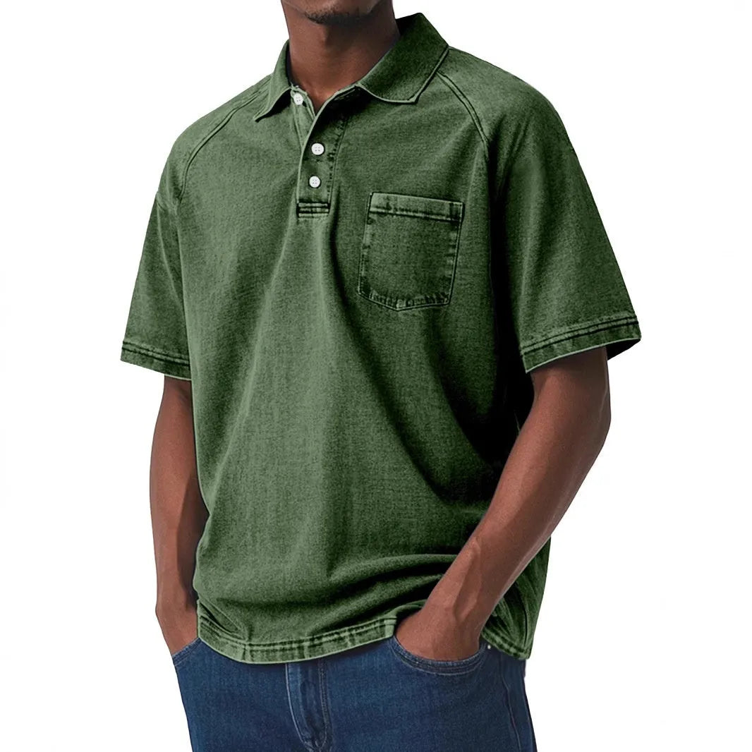 Plus size men's Korean style short sleeve shirt in loose cardigan fit with printed pattern