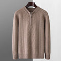 Men's grey diamond pattern wool half zip sweater with loose fit