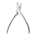 Silver stainless steel pet nail clipper with ergonomic handles and safety guard for dogs and cats