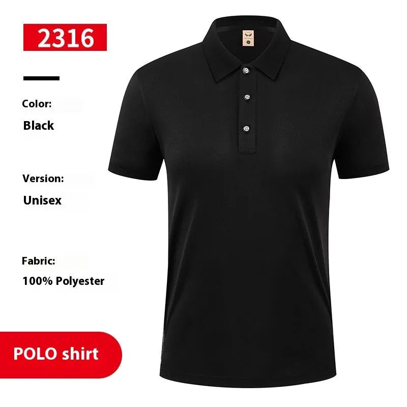 Short sleeve men's polo shirt with an advertising logo, shown in multiple colours.