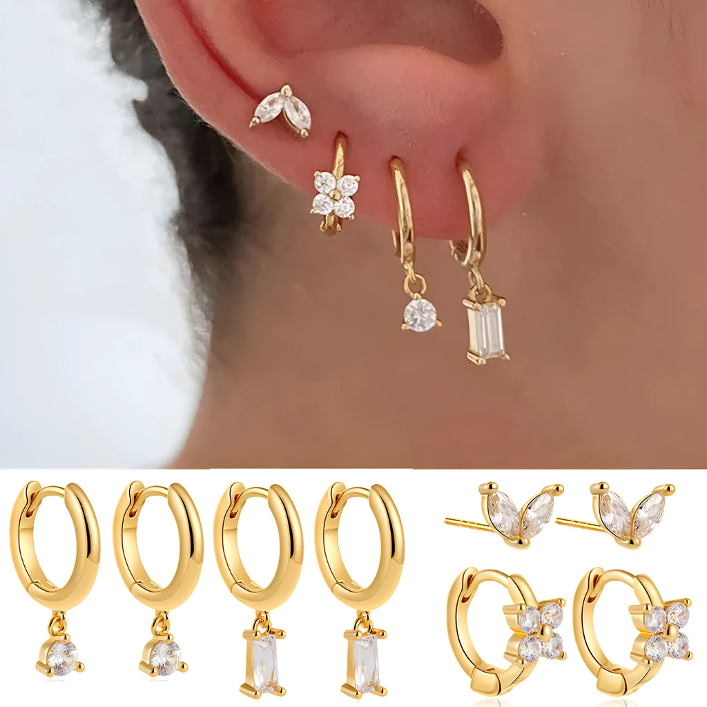 Copper geometric square earrings set with star designs in gold or silver electroplated finish