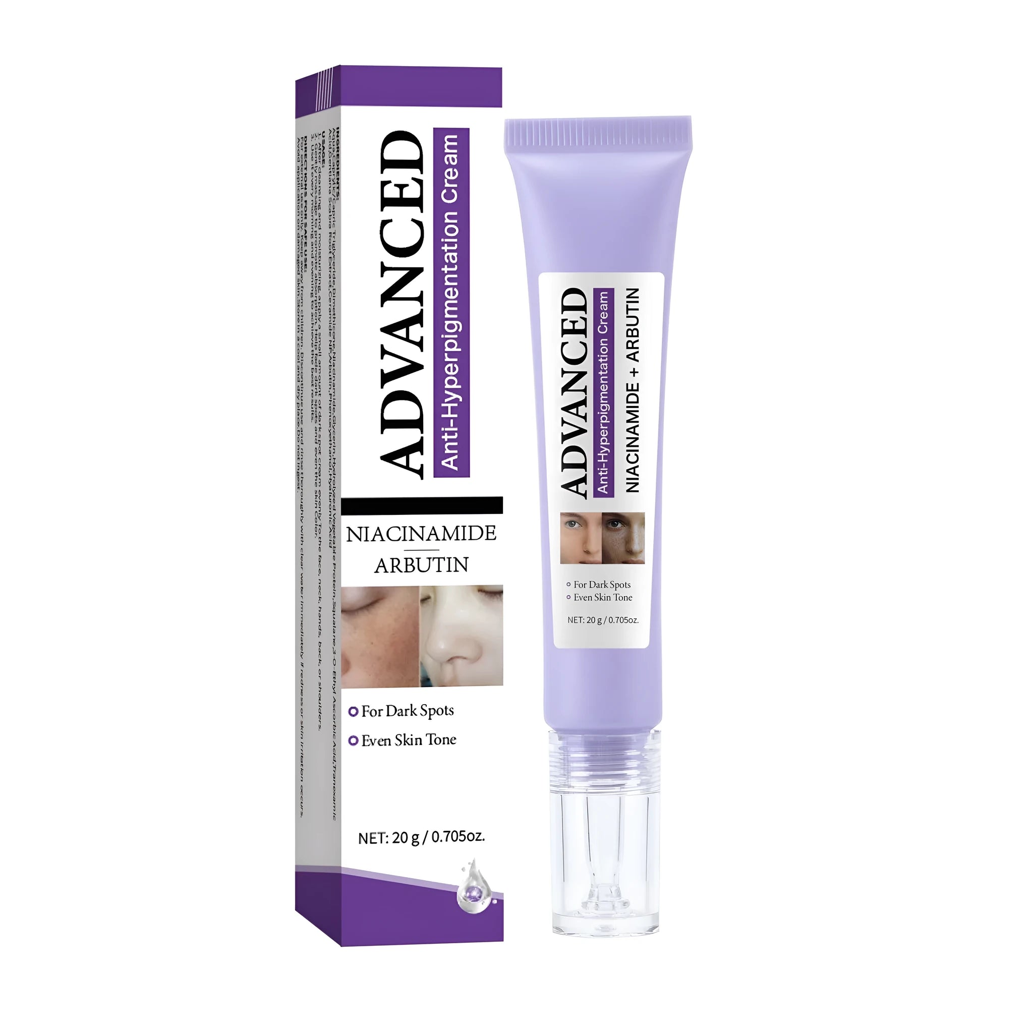 20g advanced anti-pigmentation cream in packaging for universal skin types