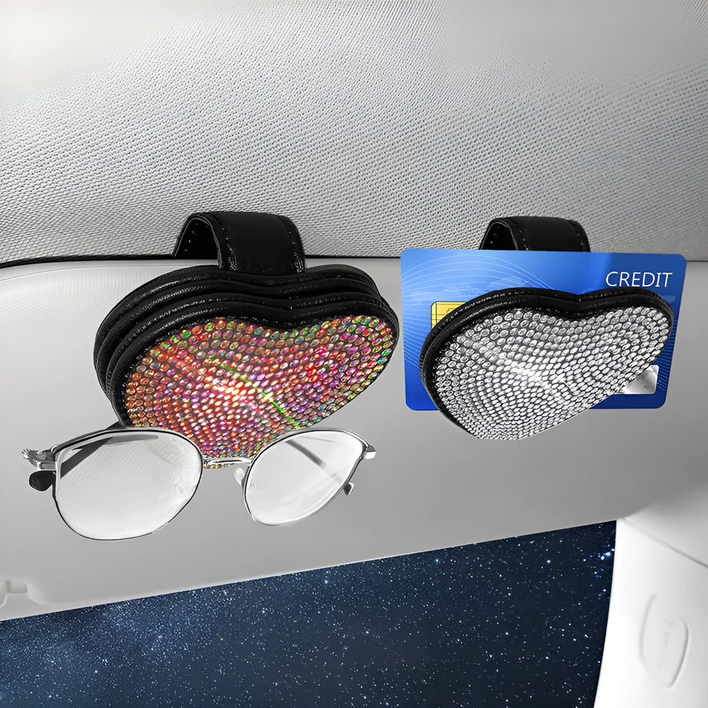 Car sun visor glasses clip with magnetic closure and diamond design in PU leather