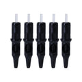Tattoo ballpoint pen tool with integrated needle in assorted colours on a white background.