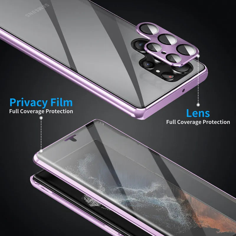 Magnetic phone case with privacy mirror for Samsung Galaxy S24 Ultra in multiple colour options