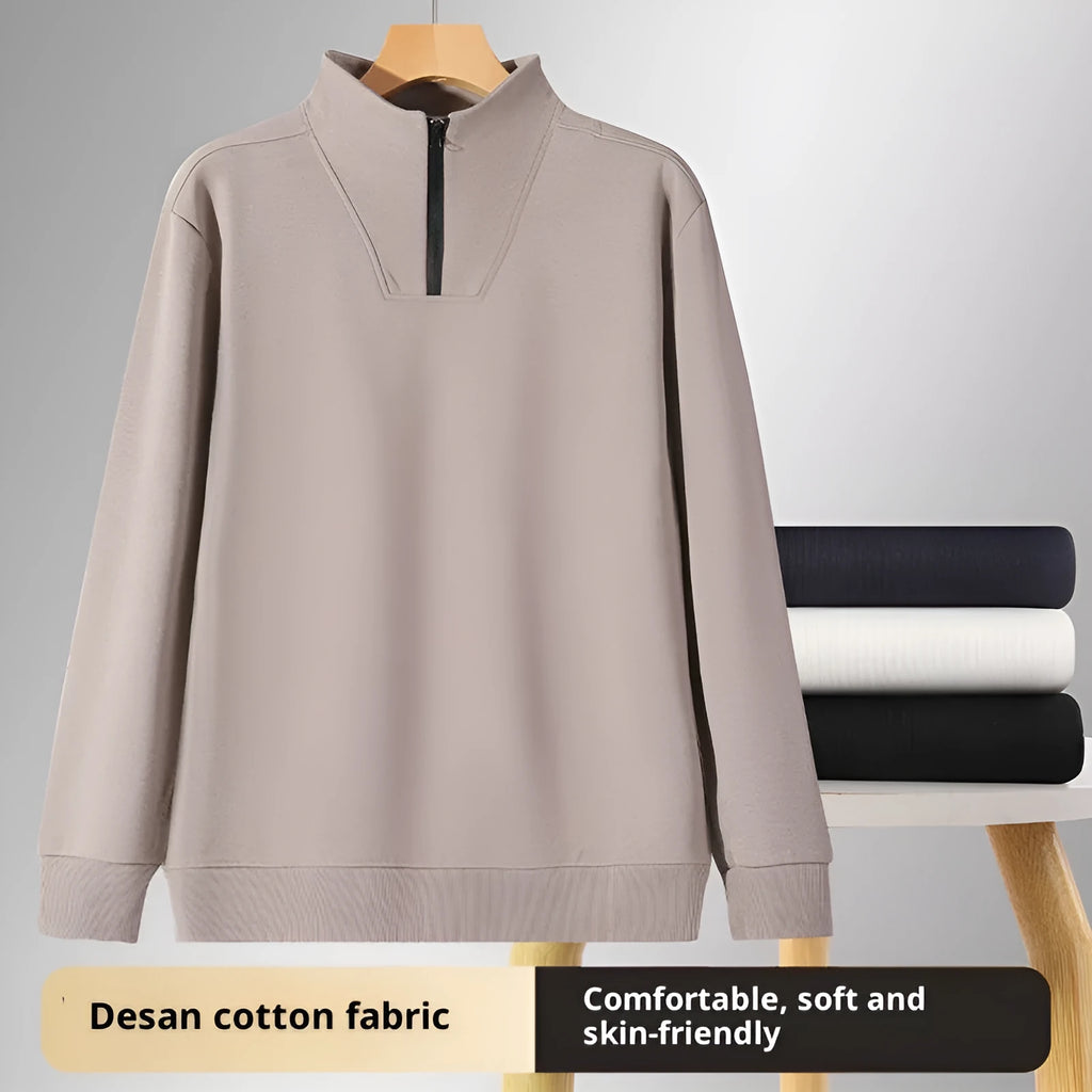 Solid colour polyester stand collar zip-up sweatshirt for men in iron gray, loose fit pullover style