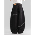 Black straight-leg denim trousers with mid-waist and zip fly for autumn winter wear