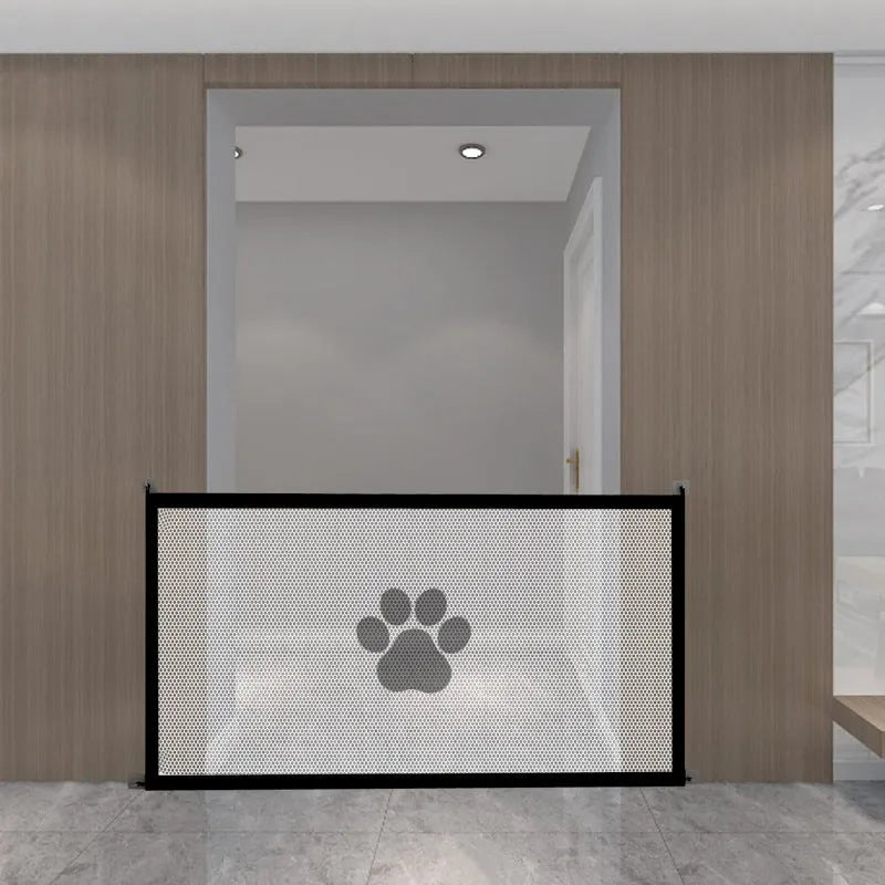 Portable folding dog barrier net fence with plastic rods in pet doorsill design