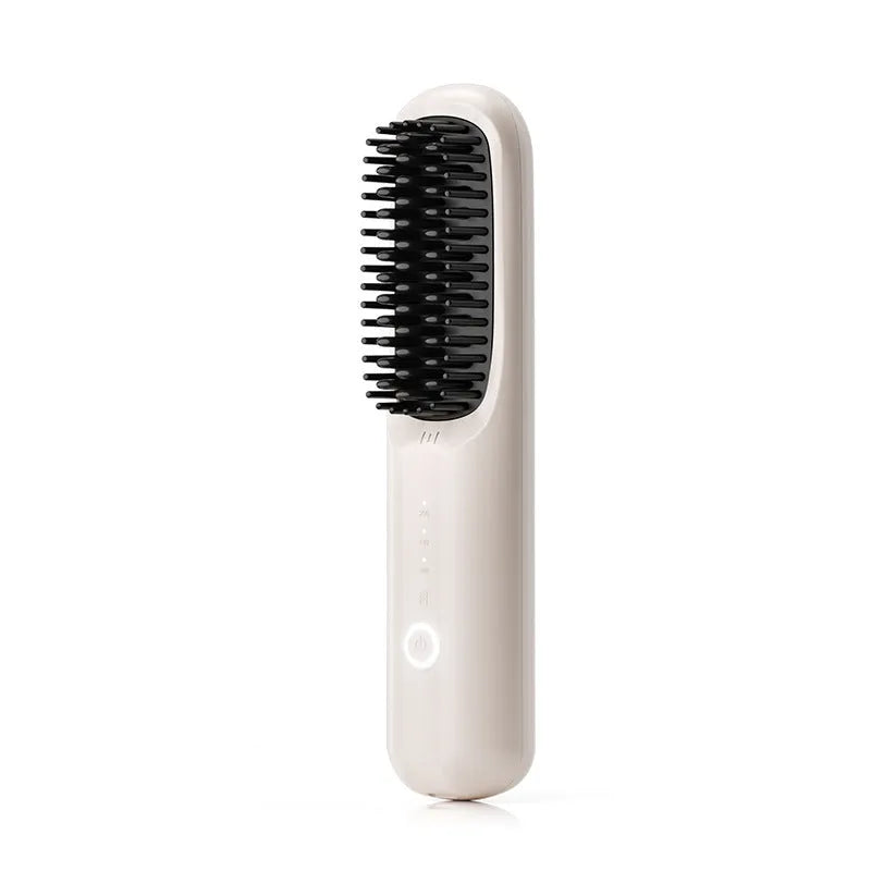 Beige white anion wireless straightening comb with USB-C charging port.