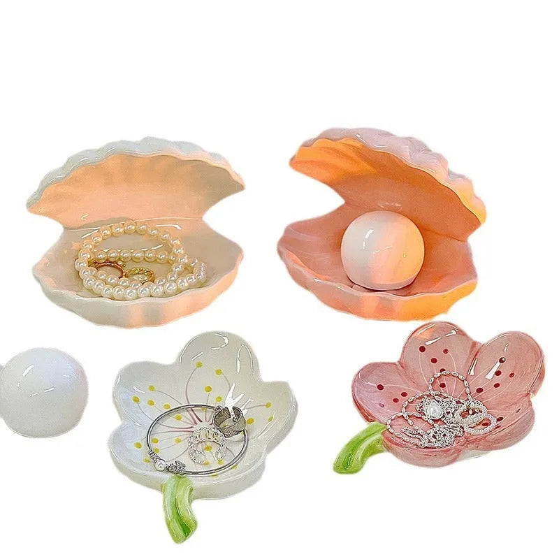 White porcelain storage tray with optional small night lamp in yellow, pink, and white colour options