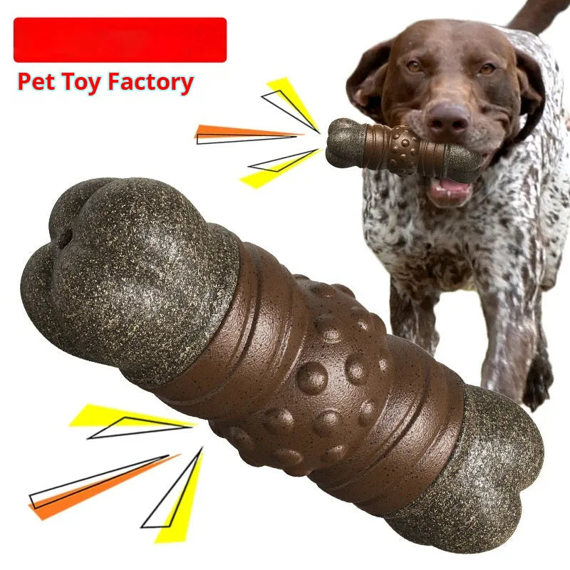 Wood color plastic bone-shaped molar rod toy for dog teeth cleaning and oral care