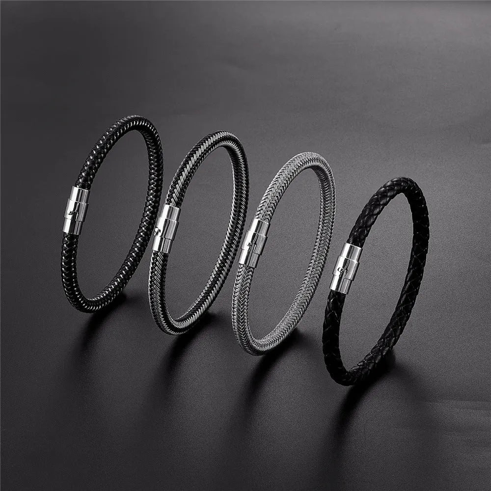 Titanium steel geometric bracelet with magnetic clasp in unisex boyfriend style