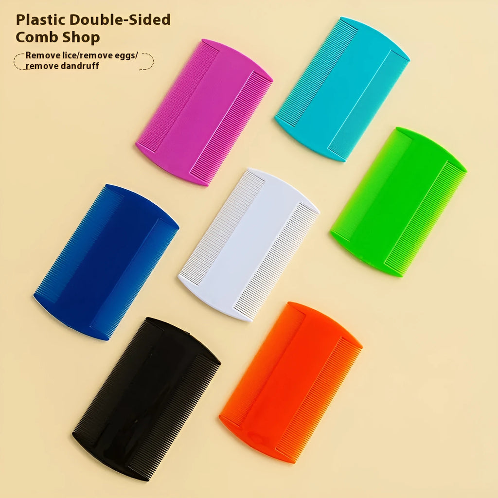 A white plastic double-edged fine-toothed lice and flea comb on a plain background.