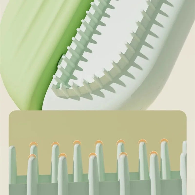 Blue pet grooming comb with water tank for capturing floating hair during dog and cat brushing sessions