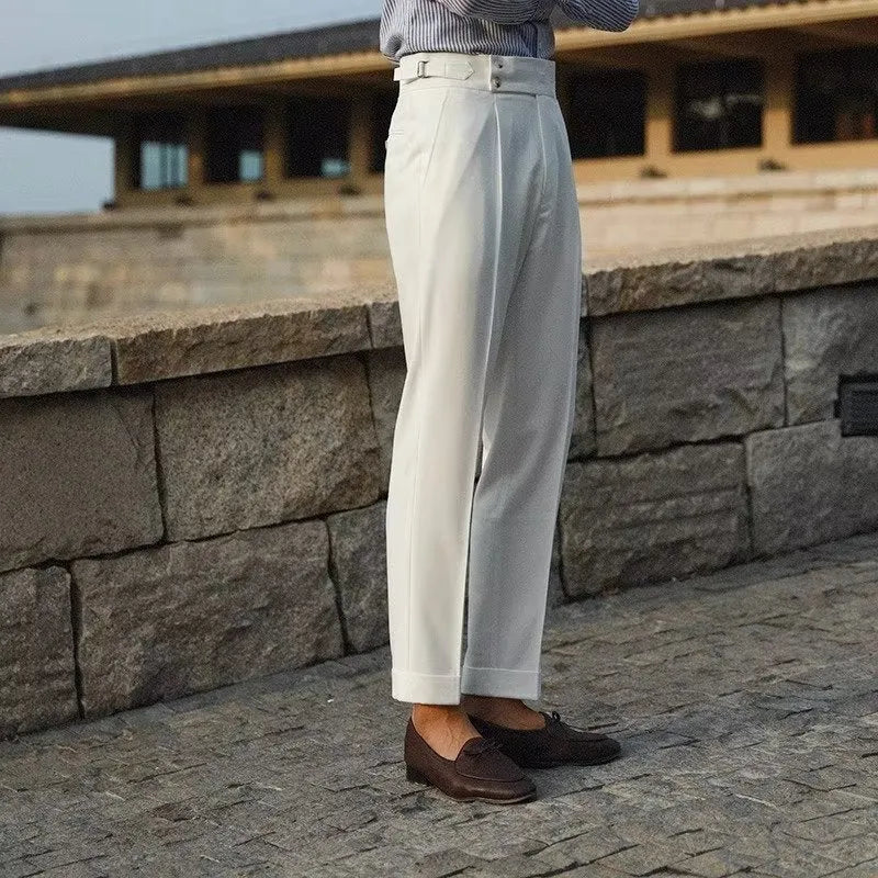 Men's slim fit straight leg suit trousers in polyester blend fabric for business formal wear