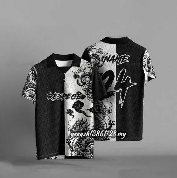 Black loose-fit short sleeve t-shirt with 3D digital printing on the front.