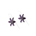 Purple flower earrings with alloy electroplated construction and floral design jewellery