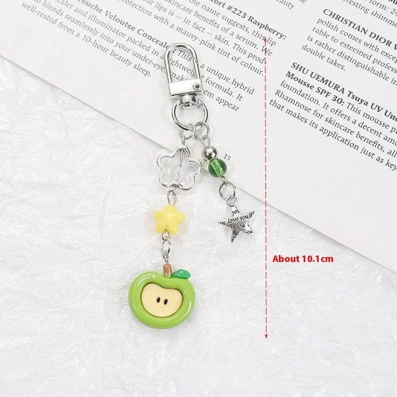 Fruit pattern plastic resin mobile phone charm keychain with rope attachment for iPhone cases