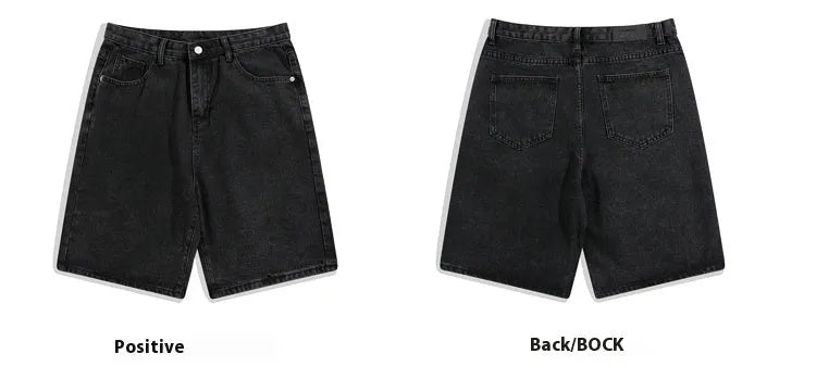 Men's light blue denim shorts with straight-leg cut and mid-waist fit on hanger