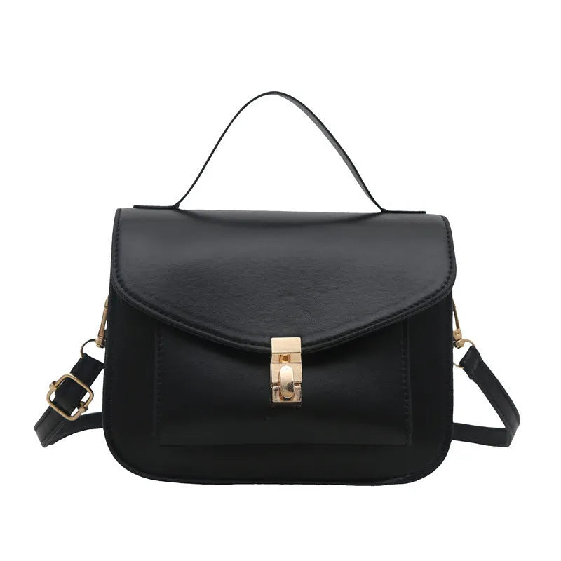 Retro style horizontal square messenger bag in PU leather with crossbody strap and document compartment