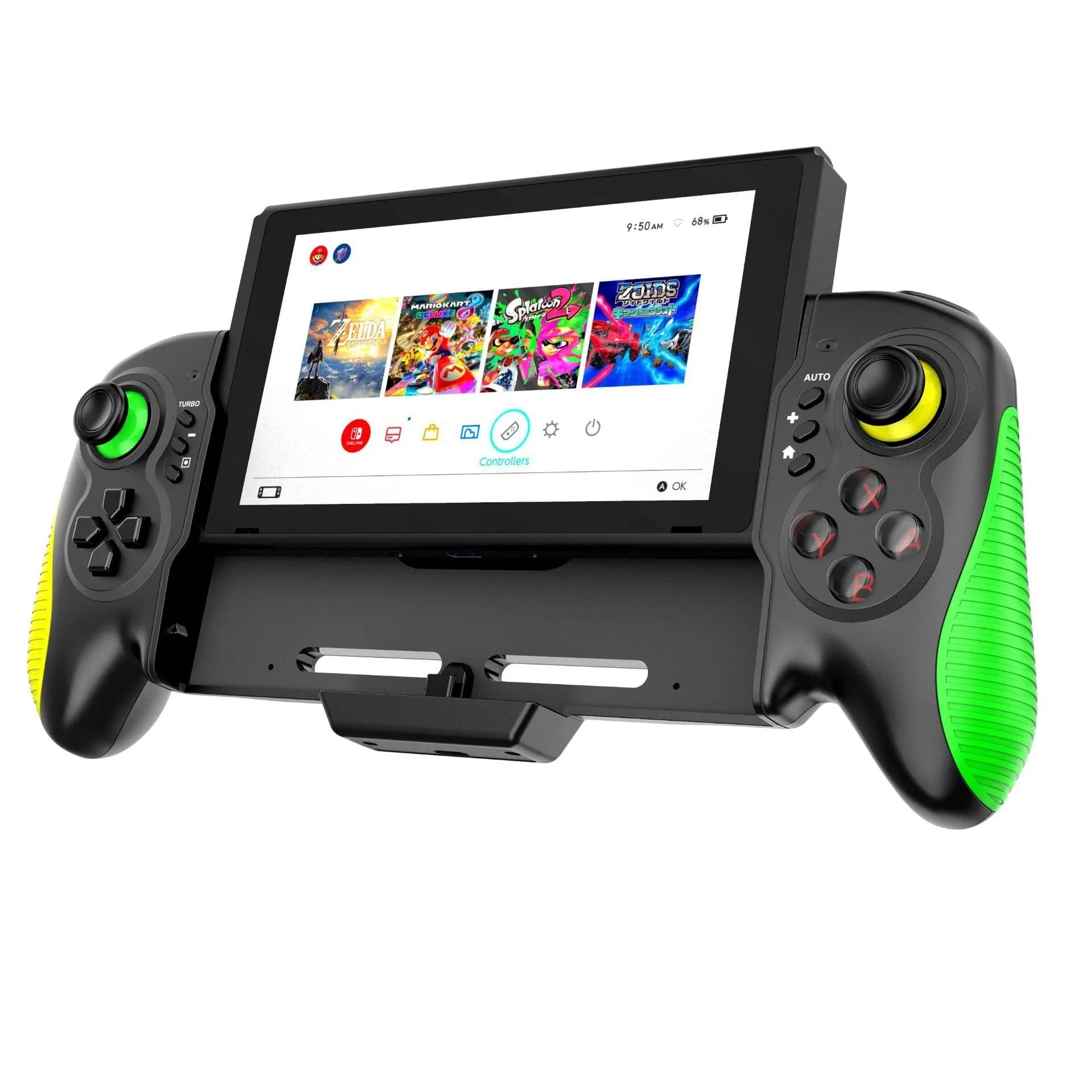 Yellow-green game controller with in-line handle design for Nintendo Switch and PC gaming