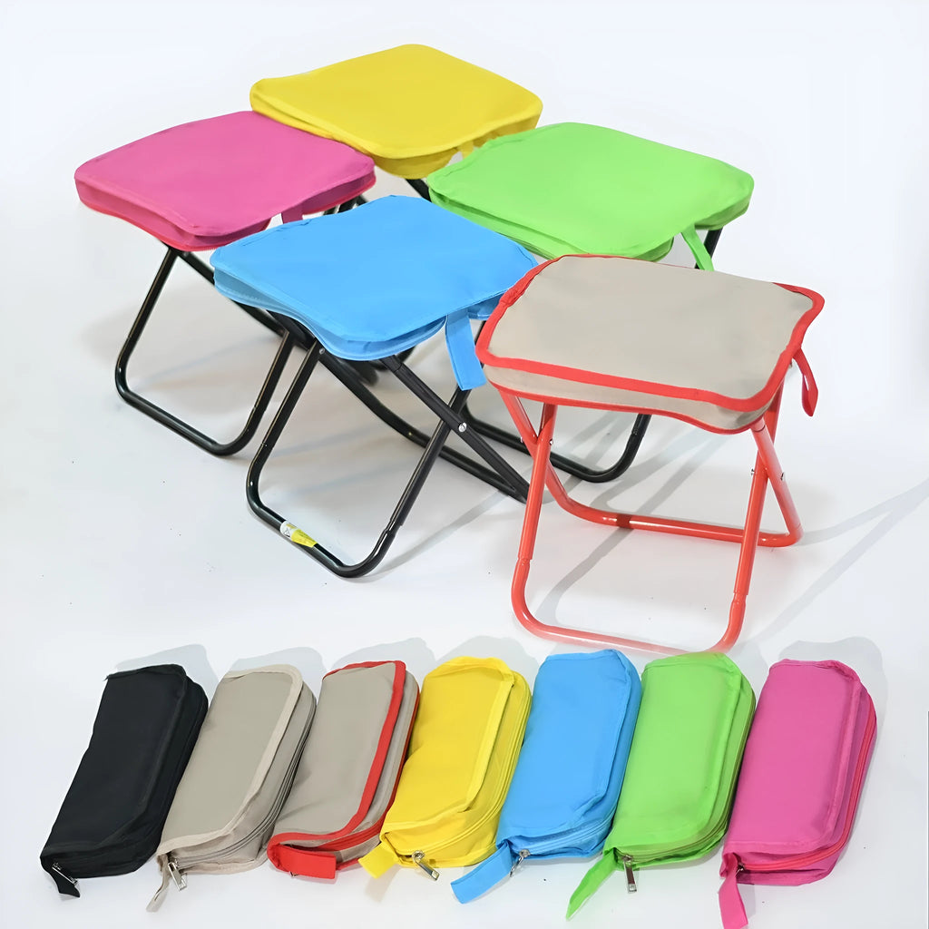 Foldable camp stool in pencil box design with Oxford cloth seat in multiple colour options