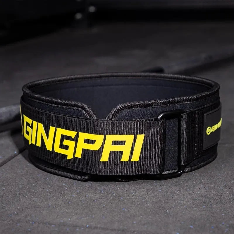 Abdominal exercising fitness band for waist support during weightlifting and squat training.