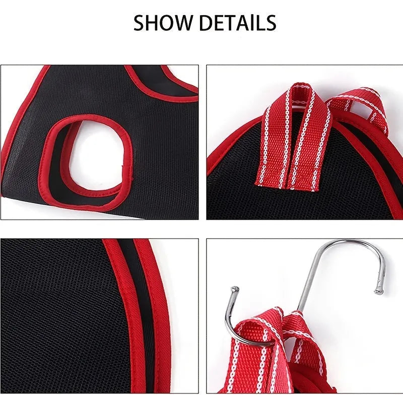 Pet grooming hammock restraint bag hanging for nail trimming and bathing procedures