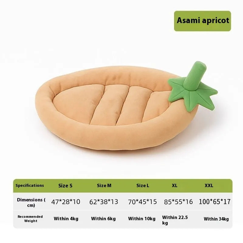 Universal dog mat with removable cloth cover in brown colour showing five size options from S to XXL