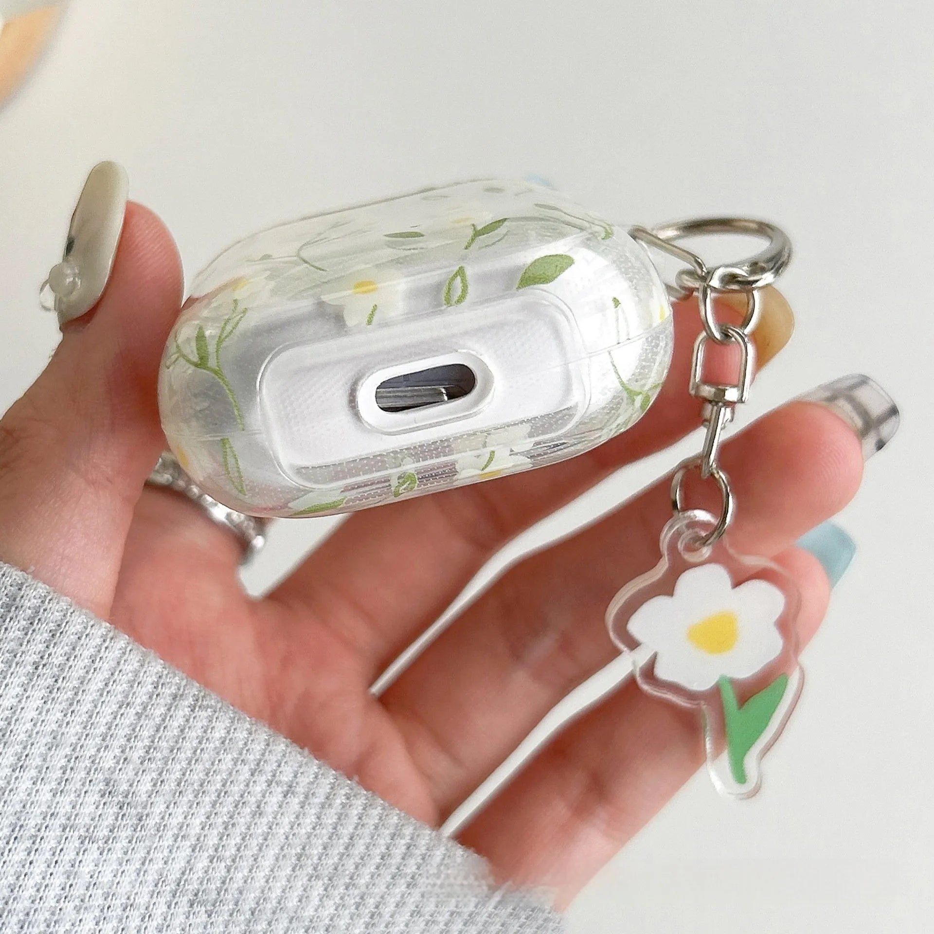 White floral transparent TPU protective case for Apple AirPods charging case