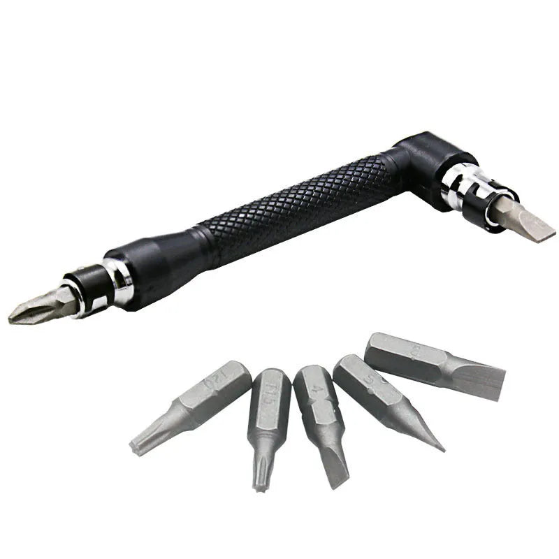 L-shaped double-headed socket wrench with 10 steel drill bits for confined space repairs