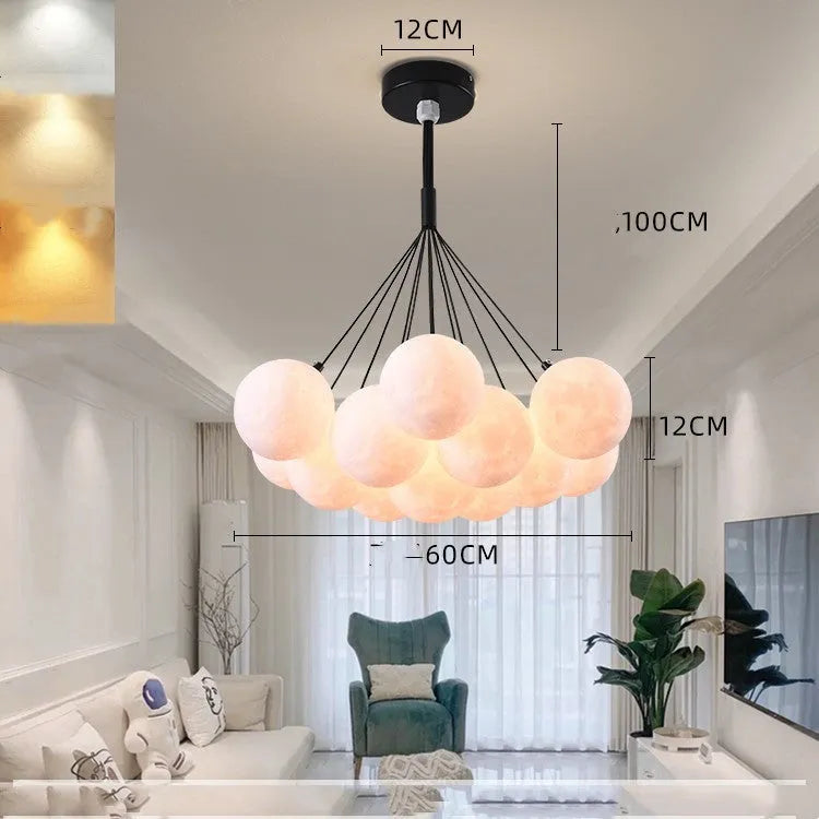 Nordic style iron fish chandelier ceiling light in gold or black finish with multiple LED bulbs and PMMA shade.