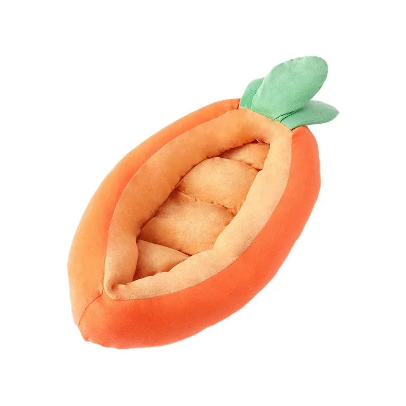 Orange carrot cartoon dog bed with removable cloth cover in medium and large sizes