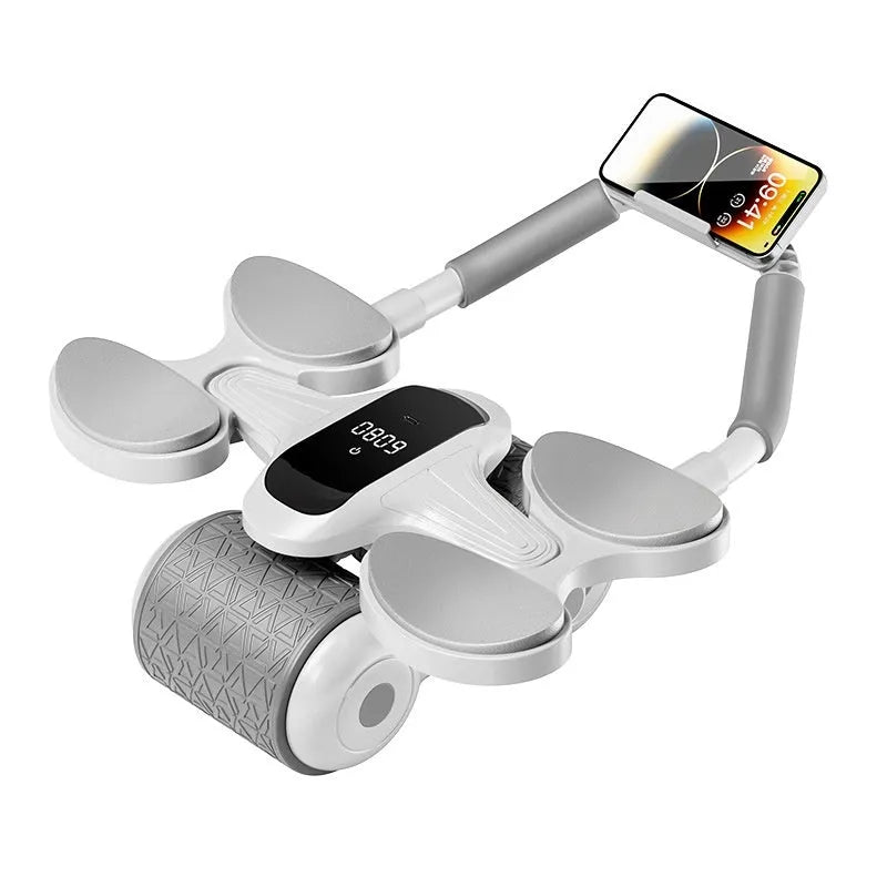 White belly roller fitness equipment with LED timing display screen for home and office workouts