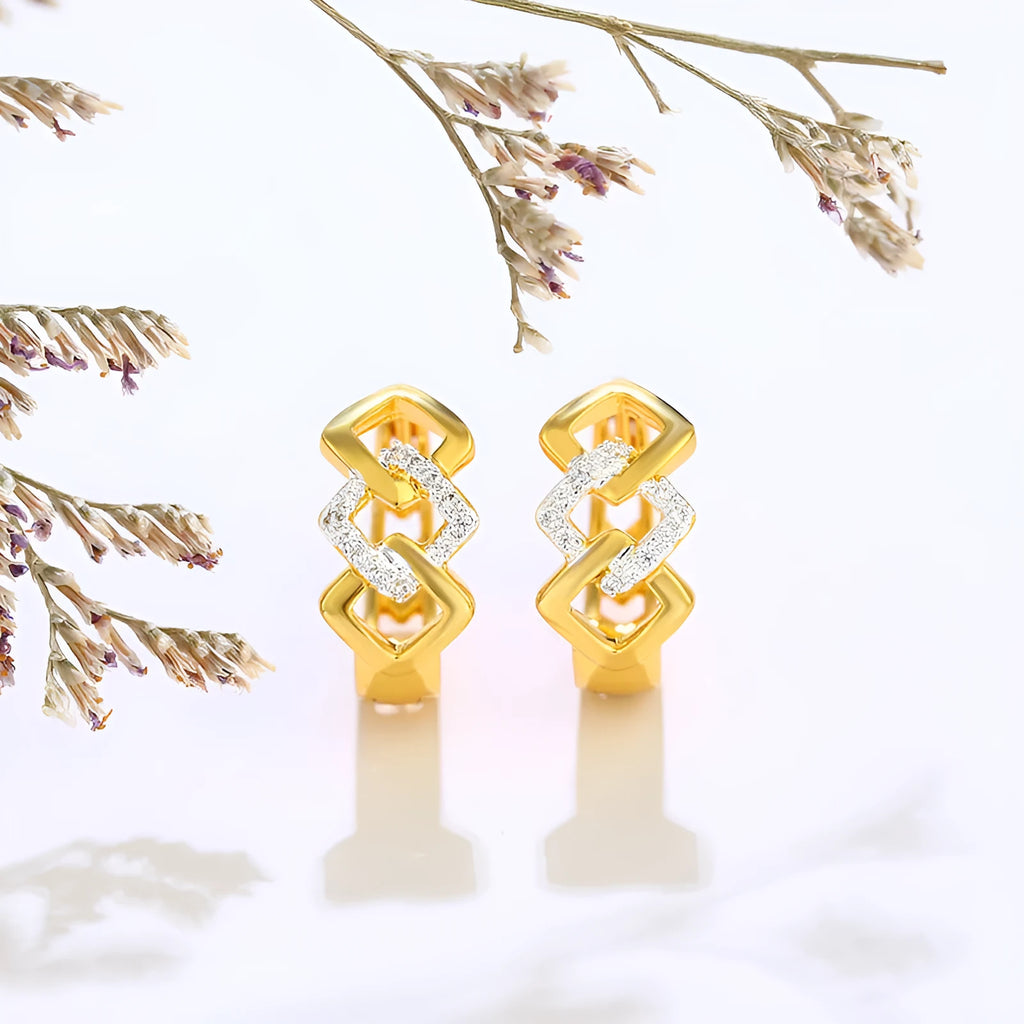 Gold geometric hollow out clip-on earrings with electroplated alloy construction