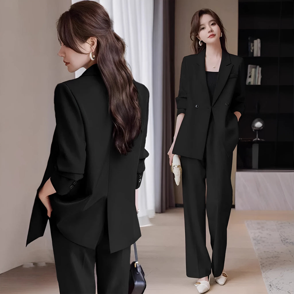 Women's solid colour commuting style casual jacket with long sleeves and soft treatment, available in black