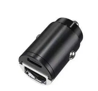 Compact black zinc alloy car cigarette lighter USB charger showing 45mm size