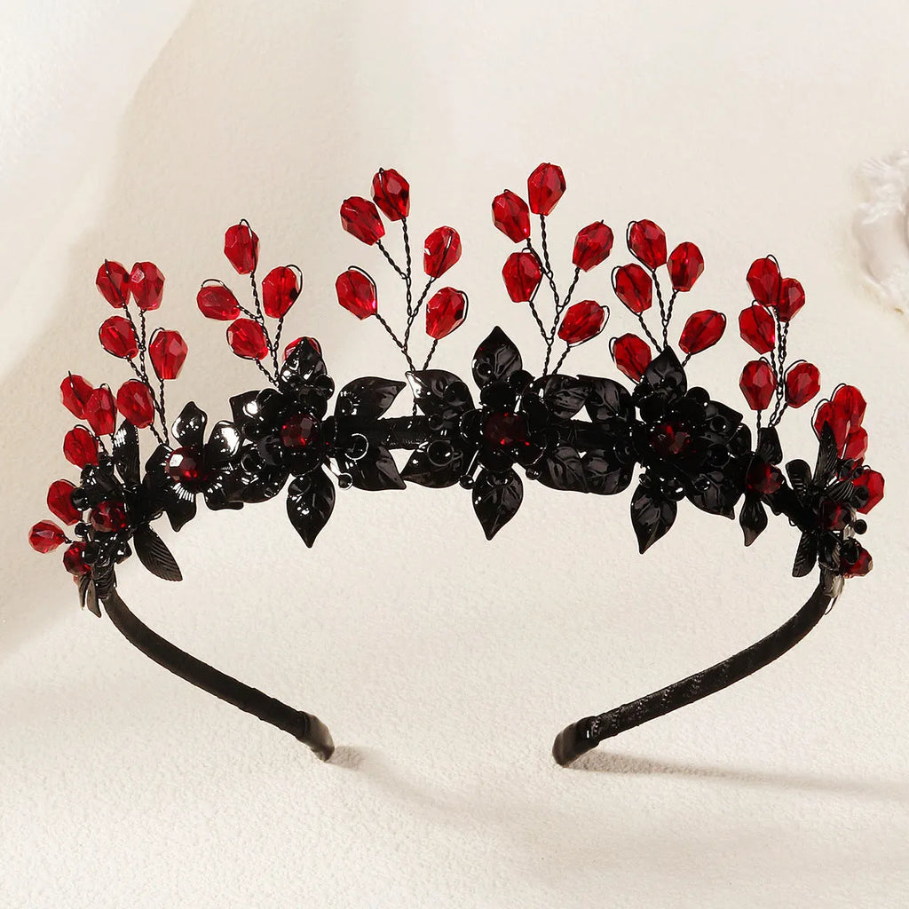 Black crystal Halloween headband for women handmade dark style flower headpiece TS-J3368BLK