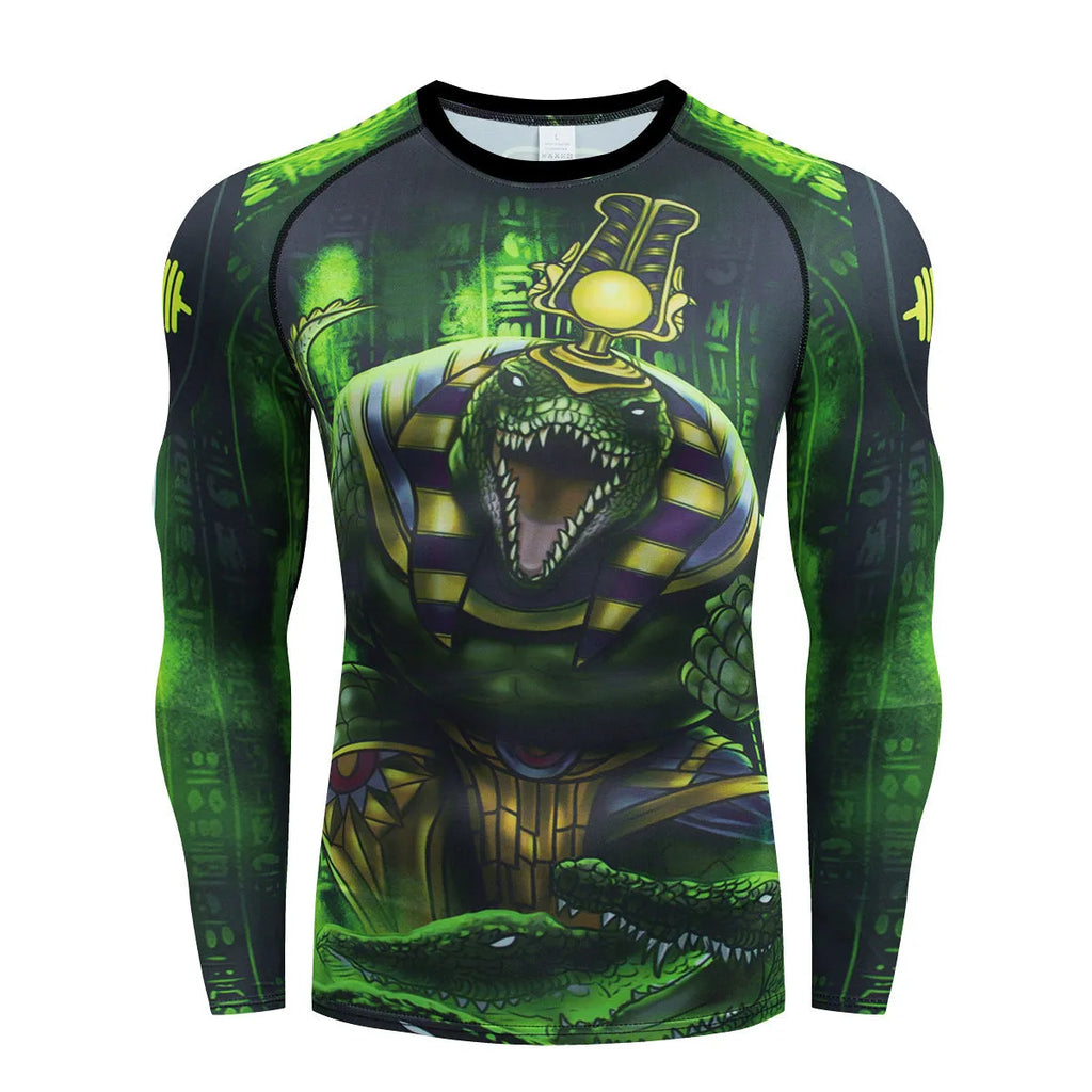 Man wearing a slim-fit ZF016 printing pattern sports suit, consisting of a long-sleeved top and trousers, for running or fitness.